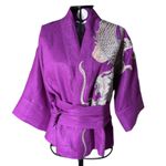 Kimono Yang Linho Maravilha Abraço Do Dragão Prata-Rosê