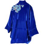 Kimono Jin Veludo Cristal Azul Vibrante Dragão Folk2 Azul