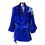 Kimono Jin Veludo Cristal Azul Vibrante Dragão Folk2 Azul