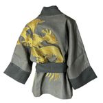 Kimono Yang Linho Coleção Selva Patchwork Abraço do Dragão Ouro