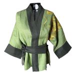 Kimono Yang Linho Coleção Selva Patchwork Abraço do Dragão Ouro