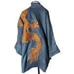 Kimono Oversize Yang Linho Petróleo Abraço do Dragão Cobre