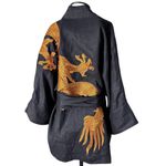 Kimono Oversize Yang Linho Preto Abraço do Dragão Cobre