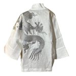 Kimono Yang Linho Branco Abraço Do Dragão Prata