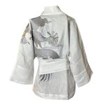 Kimono Yang Linho Branco Abraço Do Dragão Prata