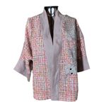 Kimono Yang Tweed e Linho Patchwork Penélope Abraço do Dragão Prata-Rosê