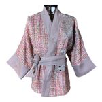 Kimono Yang Tweed e Linho Patchwork Penélope Abraço do Dragão Prata-Rosê