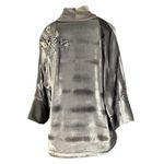 Kimono Jin Veludo Prata Dragão Folk2 Cinza