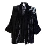 Kimono Jin Veludo Preto Dragão Folk2 Cinza