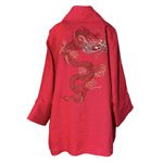 Kimono Yang Linho Vermelho Dragão Gênesis