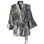 Kimono Jin Veludo Prata Dragão Folk2 Cinza