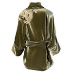Kimono Jin Veludo Verde Militar Dragão Folk2 Amarelo