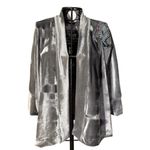 Kimono Jin Veludo Prata Dragão Folk2 Cinza