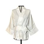 Kimono Yang Linho Branco Dragão Gênesis Azul