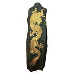 Kimono Yin Linho Verde-Militar Dragão Ouro