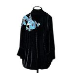 Kimono Jin Veludo Preto Dragão Folk2 Azul