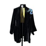 Kimono Jin Veludo Preto Dragão Folk2 Azul