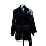 Kimono Jin Veludo Preto Dragão Folk2 Azul