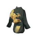 Kimono Yang Linho Verde-Militar Abraço Do Dragão Ouro