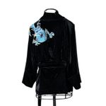 Kimono Jin Veludo Preto Dragão Folk2 Azul