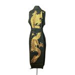 Kimono Yin Linho Verde-Militar Dragão Ouro