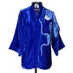 Kimono Jin Veludo Cristal Azul-Royal Abraço do Dragão Azul
