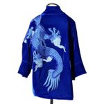 Kimono Jin Veludo Cristal Azul-Royal Abraço do Dragão Azul