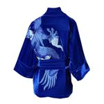 Kimono Jin Veludo Cristal Azul-Royal Abraço do Dragão Azul