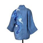 Kimono Yang Linho Denim Abraço do Dragão Azul