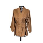 Kimono Yang Linho Capuccino Dragão Folk1 Caramelo