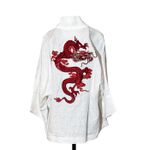 Kimono Yang Linho Off-White Dragão Gênesis Vermelho