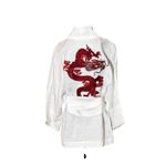 Kimono Yang Linho Off-White Dragão Gênesis Vermelho
