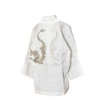 Kimono Yang Linho Off-White Dragões-do-Mar Branco e Ouro-Velho