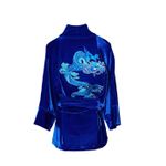 Kimono Jin Veludo Azul Royal Vibrante Dragão Genesis Azul