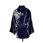 Kimono Jin Veludo Cinza-Frio Dragão Folk2 Cinza