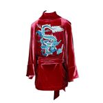 Kimono Jin Veludo MarsalaII Dragão Folk1 Aqua-Rosê-Branco