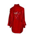 Kimono Jin Veludo Vermelho-Vibrante Dragões Gênesis Vermelhos