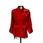 Kimono Jin Veludo Vermelho-Vibrante Dragões Gênesis Vermelhos