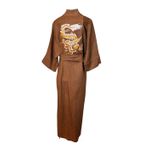 Kimono Yin-Yang Linho Capuccino Dragão Folk1 Caramelo