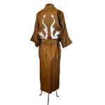 Kimono Yin-Yang Linho Capuccino Dragões-do-Mar Branco e Ouro-Velho