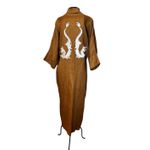 Kimono Yin-Yang Linho Capuccino Dragões-do-Mar Branco e Ouro-Velho