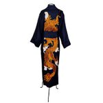 Kimono Yin-Yang Linho Azul-Marinho Dragão Gigante Cobre