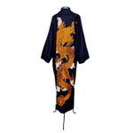 Kimono Yin-Yang Linho Azul-Marinho Dragão Gigante Cobre