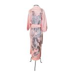 Kimono Yin-Yang Linho Rosa Claro Dragão Gigante Prata-Rosê