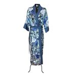 Kimono O Dragão nos Jardins Suspensos Tule Rendado Azul-Denim