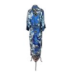 Kimono O Dragão nos Jardins Suspensos Tule Rendado Azul-Denim