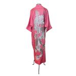 Kimono Yin-Yang Linho Rosa Vibrante Dragão Gigante Prata-Rosê