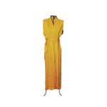 Kimono Yin Linho Amarelo-Mostarda Dragão Folk2 Caramelo