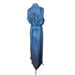 Kimono Yin Linho Denim Dragão Folk Azul-Marinho
