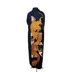 Kimono Yin Linho Azul-Petróleo Dragão Cobre